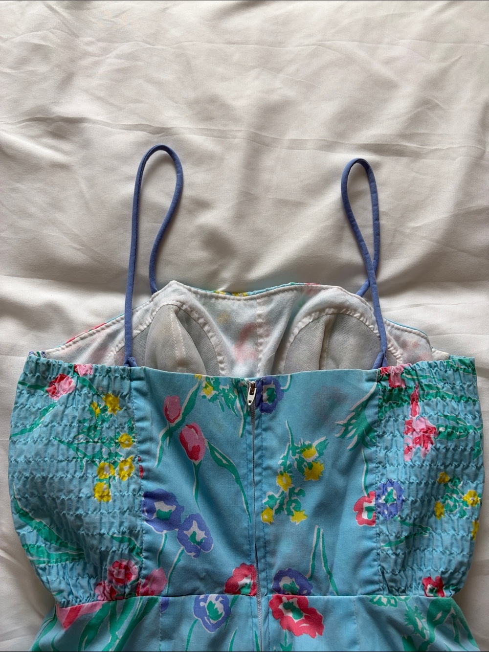 Vintage Floral Blue Romper with Spaghetti Straps - Picture 5 of 13